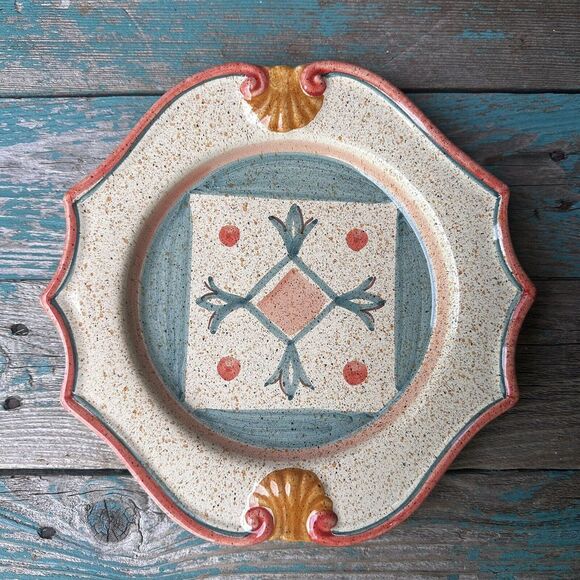 Neiman Marcus 9.5"‎ Salad Plate Hand Painted Italy Tuscany Multicolor Geometric - Picture 3 of 6